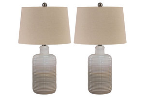 lot 2586 image: Marina 24 Inch Ceramic Table Lamps, Set Of 2