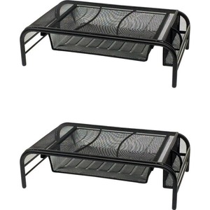 lot 2626 image: Set Of 2 Mind Reader Black Metal Mesh Monitor Stand Or Desk Organizers