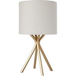 lot 2649 image: Stone & Beam Glass Column Brass Table Lamp, 23h, With Bulb, White Shade