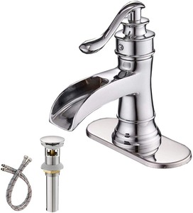 lot 2719 image: Chrome Waterfall Single Hole Bathroom Faucet- Retail$89.99