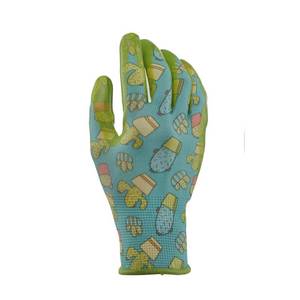 lot 69083 image: Digz Youth Girls Nitrile Coated Garden Gloves, Greens Yellow Coral Gold