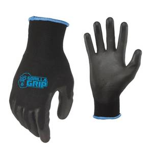 lot 69110 image: Gorilla Grip No-Slip Gloves, Nylon, Black, Mens Large, 25053-08WM