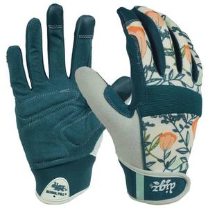 lot 69117 image: Digz Womens Medium Fabric Gardener Touchscreen Gloves, Blues Greens Corals