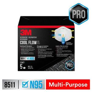 lot 69137 image: 3M 8511 N95 Sanding and Fiberglass Disposable Respirator with Cool Flow Valve (5-Pack), White