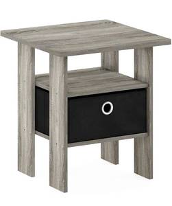 lot 8510 image: Furinno Andrey End Table  Side Table  Night Stand  Bedside Table with Bin Drawer, French Oak GreyBlack