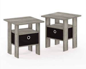 lot 8517 image: Furinno Andrey Set of 2 End Table  Side Table  Night Stand  Bedside Table with Bin Drawer, French Oak Grey - Product Dimensions 15.5D x 15.5W x 17.5H