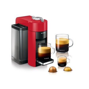 lot 20647 image: Nespresso Vertuo Coffee and Espresso Maker by DeLonghi, Shiny Red with Aeroccino Milk Frother - Shiny Red