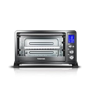 lot 20658 image: toshiba ac25cew-bs digital oven with convectiontoastbakebroil function, 6-slice bread12-inch pizza, black stainless steel