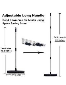 lot 20669 image: Pet Hair Rubber Broom Indoor Sweeper with Squeegee Edge & 51 inch Adjustable Handle Non Scratch Soft Bristle, Outdoor Broom for Pet Cat Dog Hair Carpet Kitchen Garden Window Cleaning (Black)