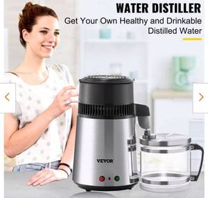 lot 20677 image: 16-Cup Water Distiller 304 Stainless Steel Distilled Water Machine with Dual-Button and Glass Container for Home, Sliver