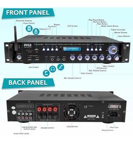 lot 20687 image: Pyle Multi Channel Bluetooth Preamplifier Receiver - 3000 Watt Audio Home Speaker Sound Stereo wRadio, USB, Headphone, AUX, RCA, Dual Microphone wEcho, LED, Wireless Streaming P3201BT