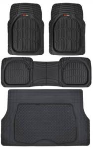 lot 2895 image: Motor Trend Original FlexTough Black Rubber Car Floor Mats with Trunk Cargo Liner - All Weather Automotive Floor Mats, Heavy Duty Trim to Fit Design, Floor Liners for Cars Truck Van SUV