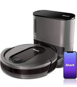 lot 2911 image: Shark AV911S EZ Robot Vacuum with Self-Empty Base, Bagless, Row-by-Row Cleaning, Perfect for Pet Hair, Compatible with Alexa, Wi-Fi, Gray