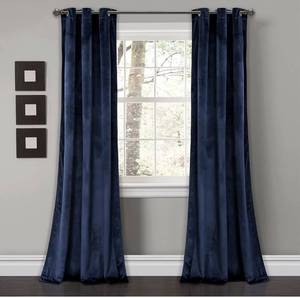 lot 2912 image: Lush Decor Prima Velvet Curtains Color Block Room Darkening Window Panel Set for Living, Dining, Bedroom (Pair), 3884 in L, Navy