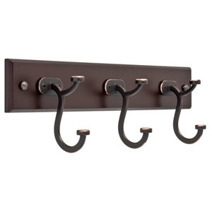 lot 9904 image: Franklin Brass 18 in. Contempo Pilltop Hook Rail, Espresso & Bronze with Copper (Scratched on Back)