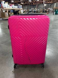 lot 9907 image: Amazon Basics Geometric Travel Luggage Expandable Suitcase Spinner with Wheels and Built-In TSA Lock, 31.3-Inch - Pink