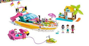 lot 9917 image: Lego Friends Party Boat Including Lego Friends Emma, Andrea and Ethan Mini-Doll Figures, Beach Store and Flamingo Party Boat, Great Summer Toy for Kids (640 Pieces)