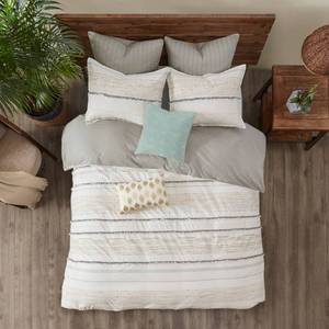 lot 9932 image: InkIvy Nea FullQueen 3 Piece Cotton Printed Comforter Set with Trims Bedding