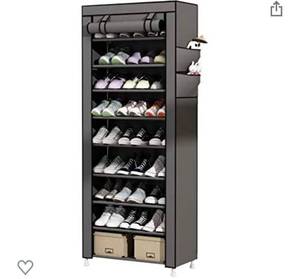 lot 9934 image: Udear 9 Tier Shoe Rack with Dustproof Cover Shoe Shelf Storage Organizer Grey