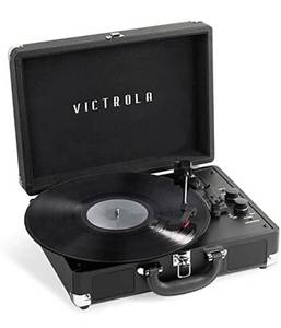 lot 8557 image: Victrola Vintage 3-Speed Bluetooth Portable Suitcase Record Player with Built-in Speakers  Upgraded Turntable Audio Sound  Black