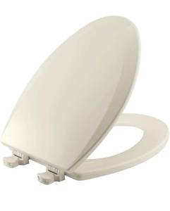 lot 8562 image: BEMIS Toilet Seat with Easy Clean & Change Hinges, ELONGATED, Durable Enameled Wood, BiscuitLinen