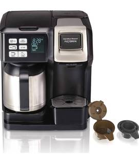 lot 8563 image: Hamilton Beach FlexBrew Trio 2-Way Single Serve Coffee Maker & Full 12c Pot, Compatible with K-Cup Pods or Grounds, Combo, Black and Stainless