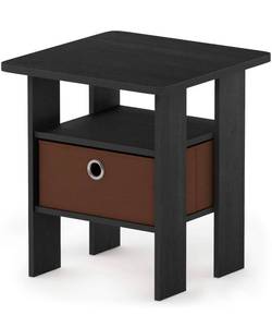 lot 8575 image: Furinno Andrey End Table  Side Table  Night Stand  Bedside Table with Bin Drawer, AmericanoMedium Brown