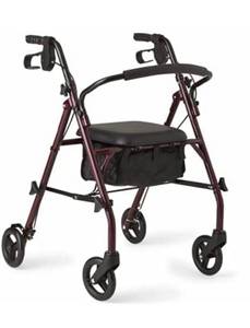 lot 8576 image: Medline Rollator Walker with Seat, Steel Rolling Walker, Burgundy