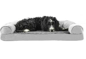 lot 8594 image: Furhaven Orthopedic, Cooling Gel, and Memory Foam Pet Beds for Large Dogs and Cats - Plush and Suede Sofa - Gray
