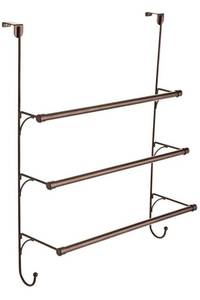 lot 8607 image: Franklin Brass Over The Door Triple Towel Rack with Hooks, Bronze - 18.66 x 8.27 x 24.57 Inches