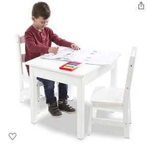 lot 8612 image: Melissa & Doug Wooden Table & Chairs - White - 28.5 x 8 x 23.75 inches