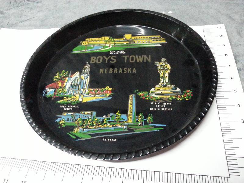 lot 1040 image: A 10-11 diameter plastic serving tray commemorating Boys Town in Omaha Nebraska