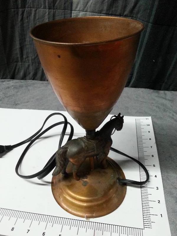 lot 1034 image: Desk top lamp Made to look like tarnished Copper and is pretty cool if youre into horses