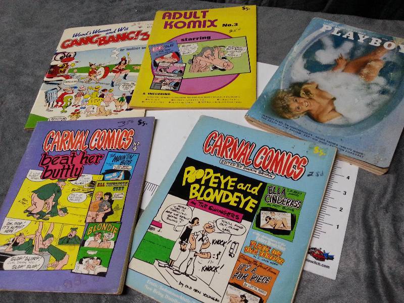 lot 1010 image: Slightly X Rated material includes 4 risque comics and a huge April 1971 Playboy Magazine