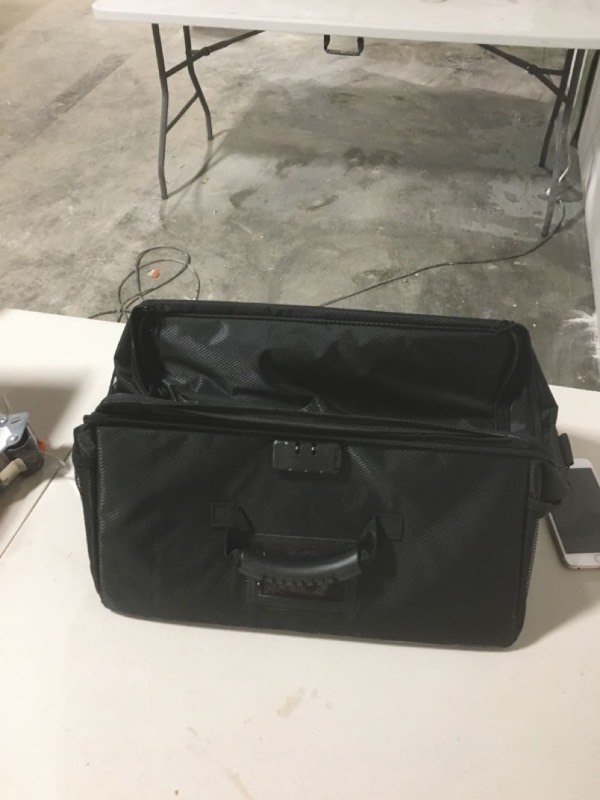 lot 2689 image: Black carry-on size tote bag with shoulder strap