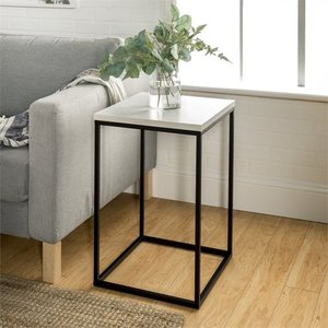 lot 3351 image: 16 inch Open Box Side Table with White Faux Marble top and black metal base