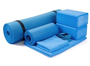 lot 3352 image: BalanceFrom GoYoga 7-Piece Set - Include Yoga Mat with Carrying Strap, 2 Yoga Blocks, Yoga Mat Towel, Yoga Hand Towel, Yoga Strap and Yoga Knee Pad