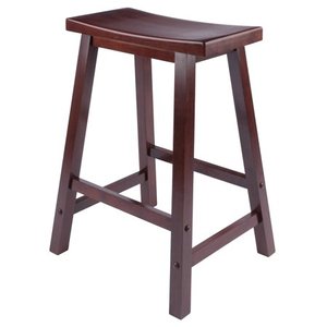 lot 3373 image: Winsome Wood Satori Saddle Seat Counter Stool, 24, Walnut Finish