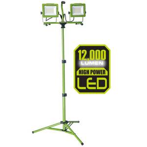lot 3382 image: PowerSmith 12,000 Lumen 5,000K Dual Head LED Work Light with All Metal 68 in. Telescoping Tripod Stand, 9 ft. Power Cord
