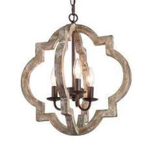 lot 3465 image: Farmhouse Rustic Bronze Weathered Wood Chandelier 16 in. 3-Light Dining Room Island Candlestick Chandelier Pendant Light