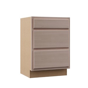 lot 3490 image: Hampton Bay Hampton Unfinished Beech Recessed Panel Stock Assembled Base Kitchen Cabinet with 3 Drawers (24 in. x 34.5 in. x 24 in.)