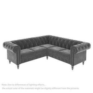 lot 3502 image: 84 in. W Rolled Arm 2-Piece Velvet L Shaped Deep Button Tufted Classic Chesterfield 4-Seater Sectional Sofa in Gray