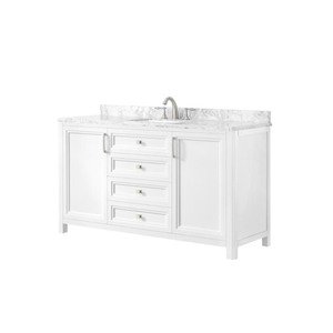 lot 3503 image: for parts or needs refurbished Home Decorators Collection Sandon 60 in. W x 22 in. D Bath Vanity in White with Marble Vanity Top in Carrara White with White Basin