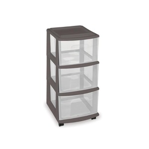 lot 3421 image: Homz 3 Drawer Medium Cart with Casters, Grey, Set of 3