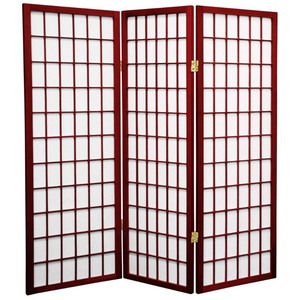 lot 3427 image: Oriental Furniture 4 ft. Tall Window Pane Shoji Screen, rosewood color, 3 panel