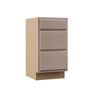 lot 3431 image: Hampton Bay Hampton Unfinished Beech Recessed Panel Stock Assembled Base Kitchen Cabinet with 3 Drawers (18 in. x 34.5 in. x 24 in.)