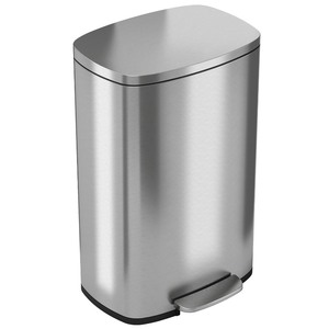 lot 3435 image: iTouchless SoftStep 13.2 Gallon Stainless Steel Step Trash Can, 50 Liter, Pedal Kitchen Trash Can