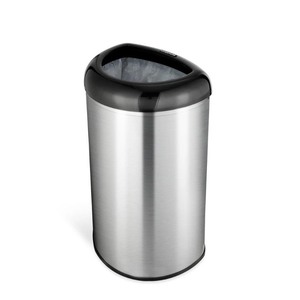 lot 3444 image: Nine Stars 13.2 Gal  50L Open Top Trash Can Black, Fingerprint-Resistant Stainless Steel with Recycle Magnet