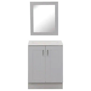 lot 2890 image: Arla - Vanity &amp Mirror ONLYNo Sink -24 in. W x 18.75 in. D x 33.13 in. H Single Sink Bath Vanity in Pearl Gray with White Top and Mirror - Retail $139.00