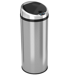 lot 2923 image: iTouchless - 13-Gal. Round Touchless Trash Can - Stainless Steel - Retail $88.38